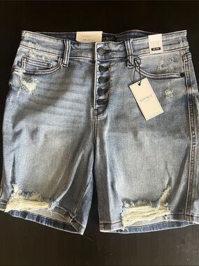 Judy Blue Light Wash Distressed Button-Fly Denim Shorts